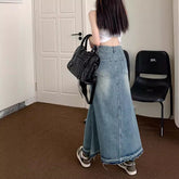 90s fashion Autumn New Women's Retro Frayed Denim Skirt High Waist Slimming A- line Large Swing Dress Sexy